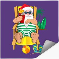 Christmas In July Santa Beach Stickers Hawaiian