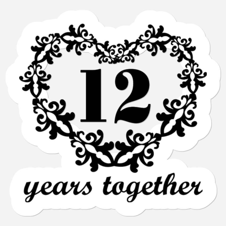 Autocollant Kiss-Cut 12e anniversaire 12 ans ensemble 2" x 2