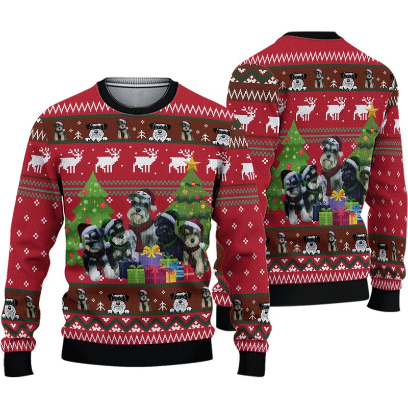 3d Miniature Schnauzer Family Snow Ugly Christmas Sweater — Chandails pour hommes