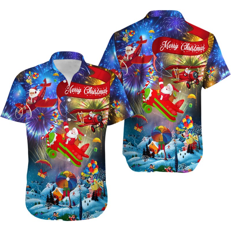 Christmas Love Santa Airplane Hawaiian Shirt — Chemises décontractées pour hommes