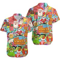 Christmas Hippie Santa Bus Hawaiian Shirt — Chemises décontractées pour hommes