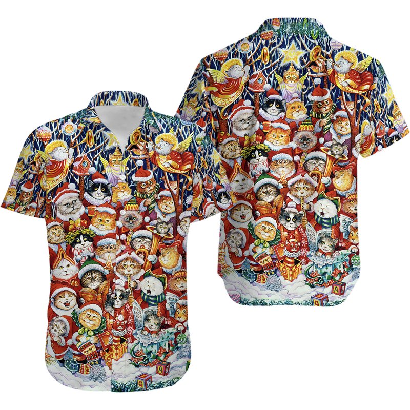 Christmas Cat Funny Happiness Hawaiian Shirt — Chemises décontractées pour hommes
