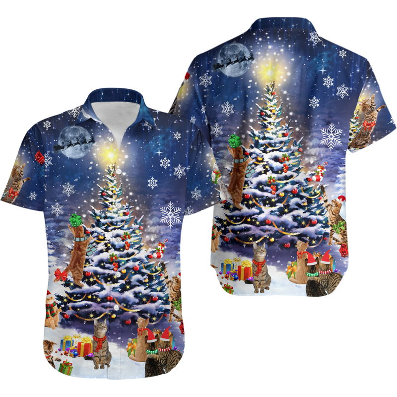 Christmas Cat Love Merry Hawaiian Shirt — Chemises décontractées pour hommes