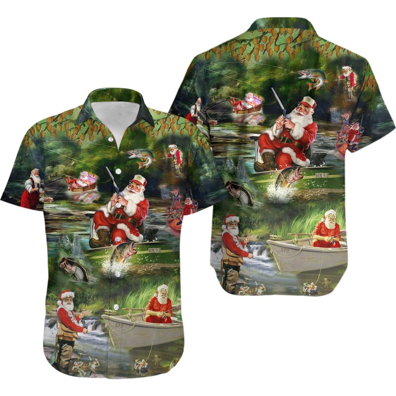 Fishing Merry Christmas Santa A Happy New Reel Hawaiian Shirt — Chemises décontractées pour hommes