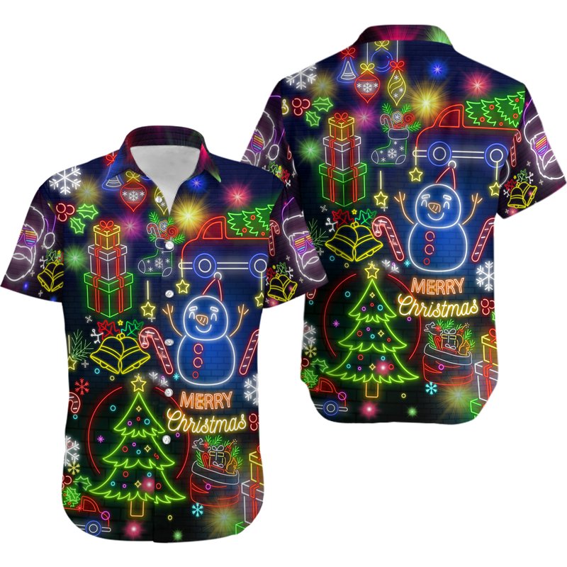 Christmas Bright Neon Lighting Hawaiian Shirt — Chemises décontractées pour hommes