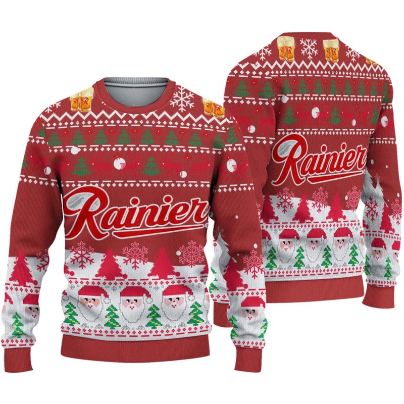 3d Rainier Ugly Sweater Beer Drinking Christmas — Chandails pour hommes