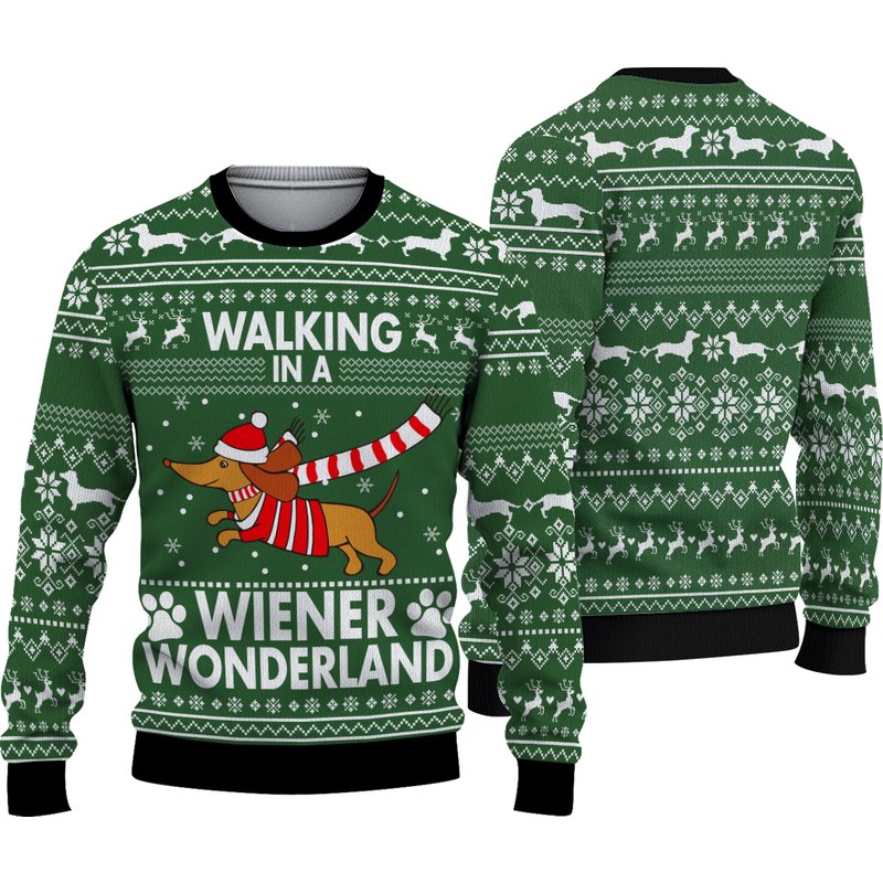 Dachshund Walking In A Weiner Wonderland Ugly Christmas Sweater, Dachshund Shirt, Christmas Gift For Dog Lovers