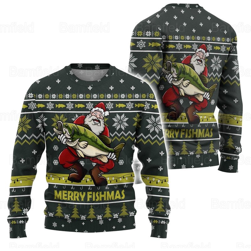 Christmas Sweater, Merry Fishmas Sweater, Santa Christmas Sweater