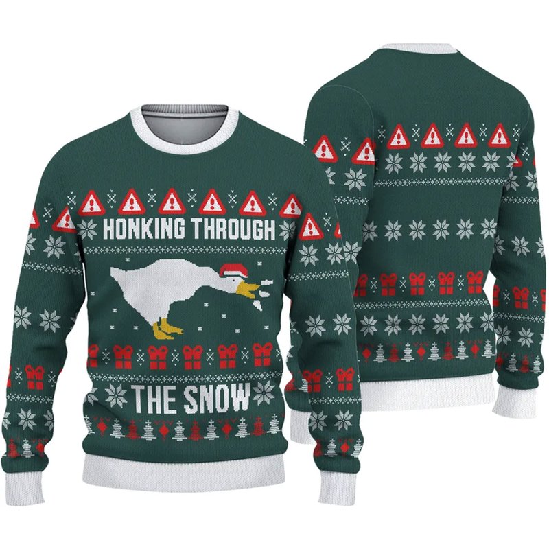 Honking Through The Snow Ugly Knitted Christmas 3d Sweater — Chandails pour hommes