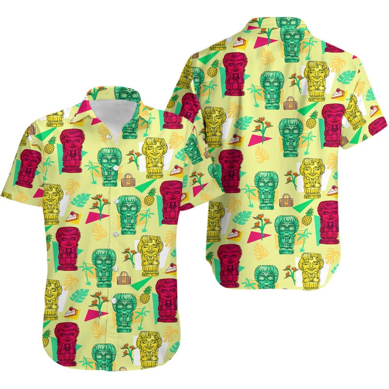 Vintage The Stay Golden Tiki Statue Hawaiian Shirts — Chemises décontractées pour hommes