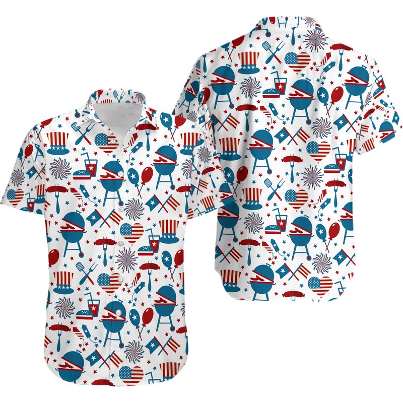 3d 4th Of July Unisex Hawaiian Shirt, Vintage Patriotic — Chemises décontractées pour hommes
