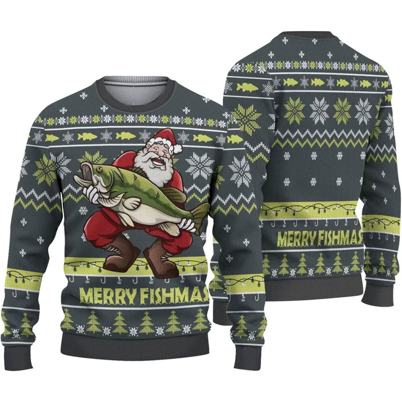 Funny Merry Fishmas Santa With Fish Ugly Sweater