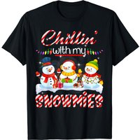 Chillin' With My Snowmies Santa Snowman Scarf Light Xmas T-shirt