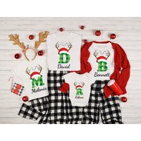 Monogrammed Family Christmas Pajama Shirts, Personalized Family Christmas — T-shirts pour hommes