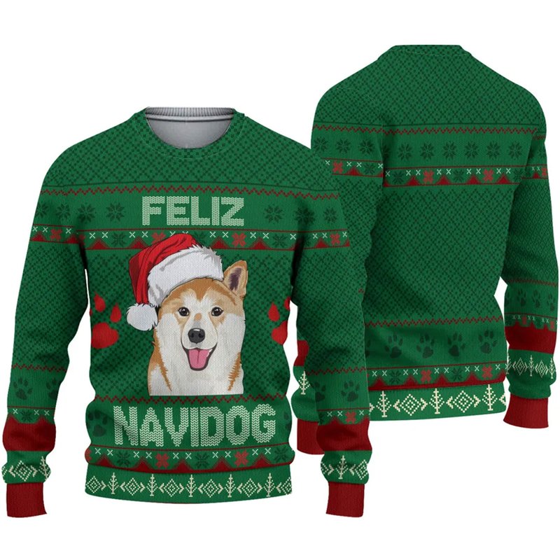 Feliz Navidog Shibu Unu Unisex Ugly Christmas Sweatshirt — Chandails pour hommes