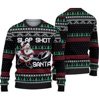 Slap Shot Santa Hockey Ugly Christmas Sweater