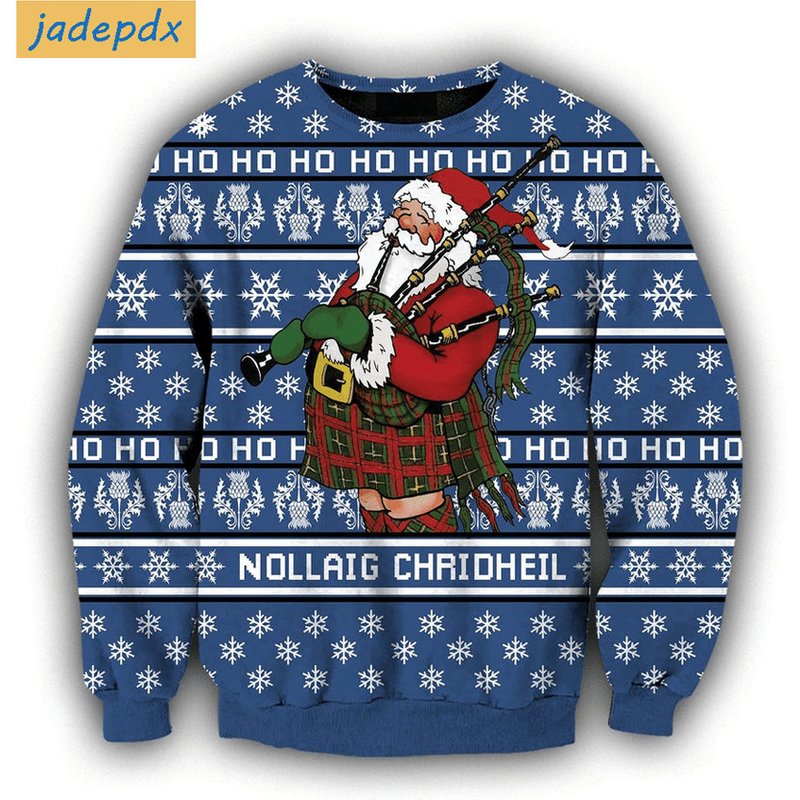 Scottish Santa Nollaig Chridheil Ugly Christmas Sweater — Mens Sweaters