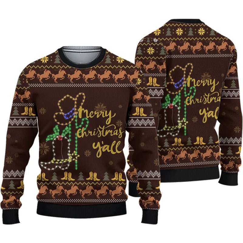 Cowboy Boots Merry Christmas Y'all Ugly Sweater — Mens Sweaters