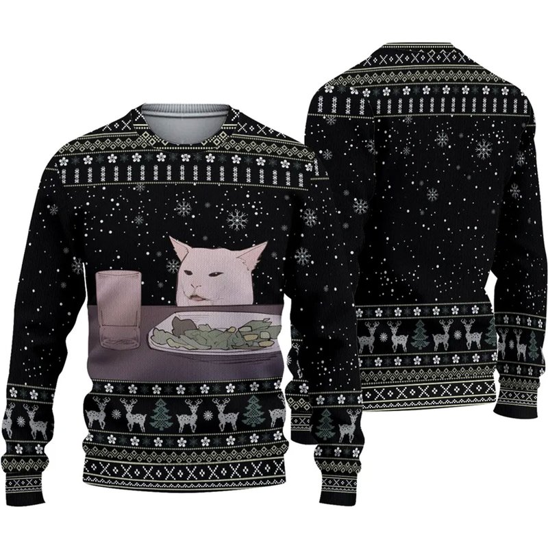Funny Yelling Cat Meme Ugly Christmas Sweater — Mens Sweaters