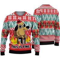 This Is Fine Dog Meme Ugly Christmas Sweater