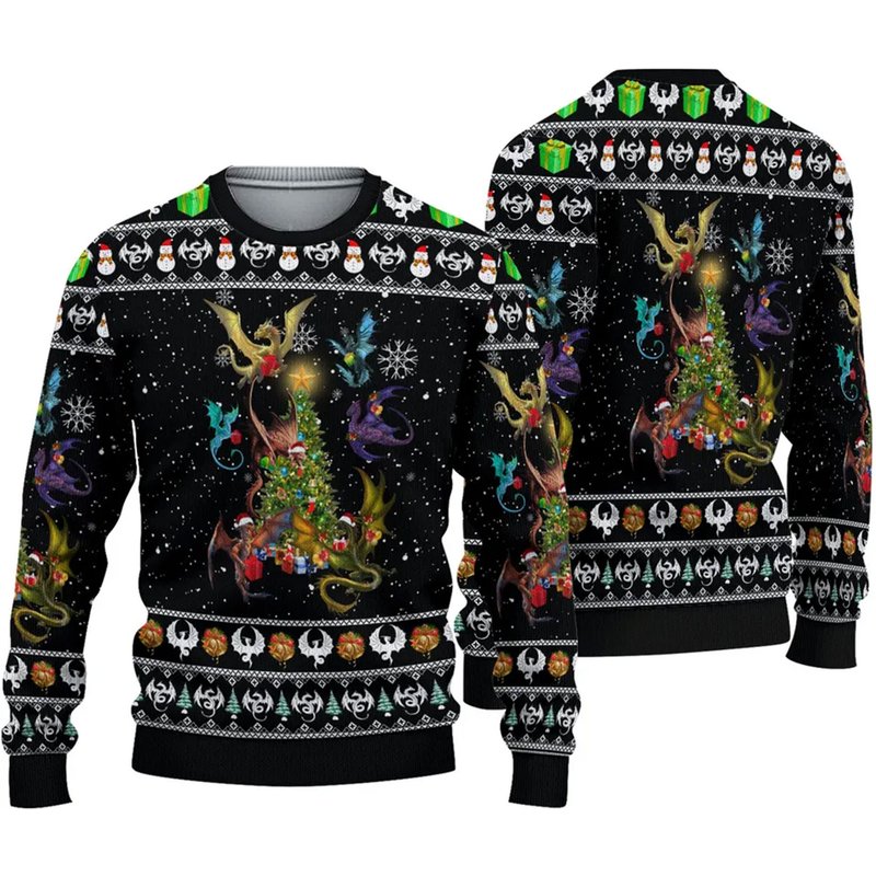 Dragon And Christmas Tree Ugly Sweater