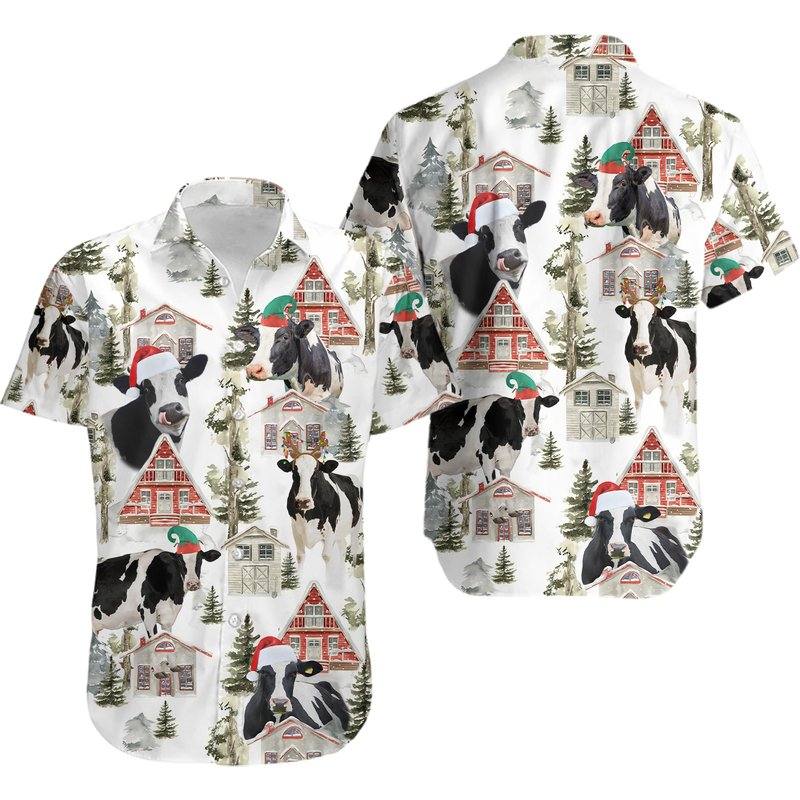 Dairy Cow Christmas Hawaiian Shirt — Chemises décontractées pour hommes