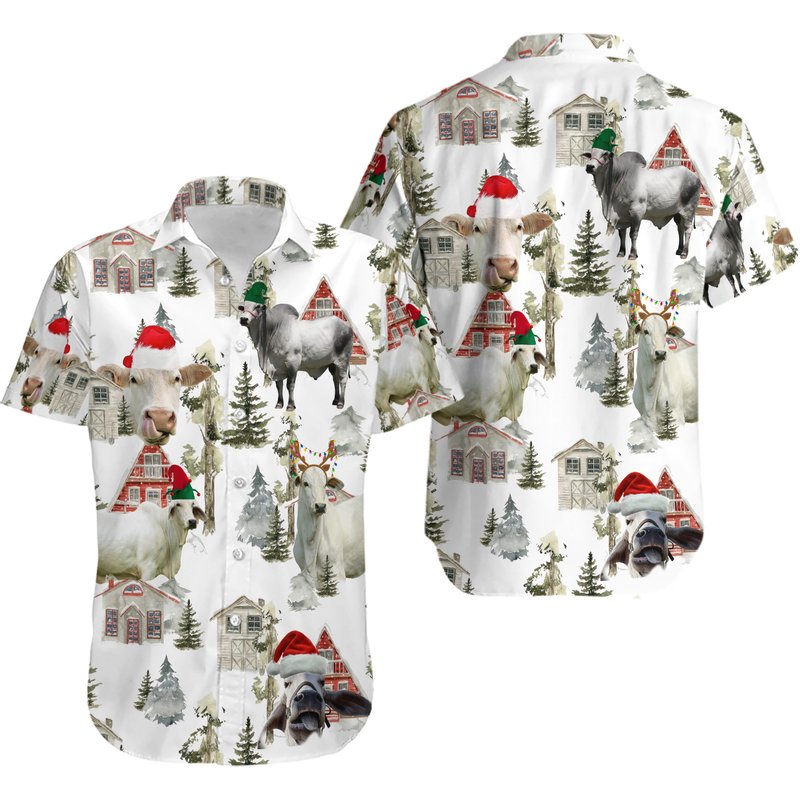 Brahman Cow Christmas Hawaiian Shirt — Chemises décontractées pour hommes