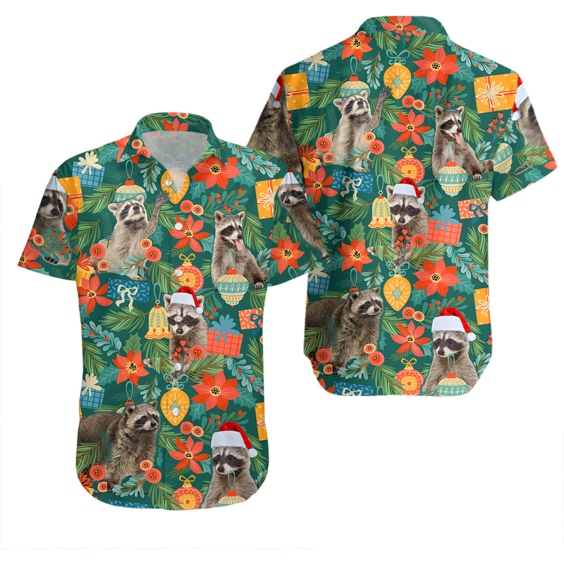 Funny Raccoon Christmas Hawaiian Shirt — Chemises décontractées pour hommes