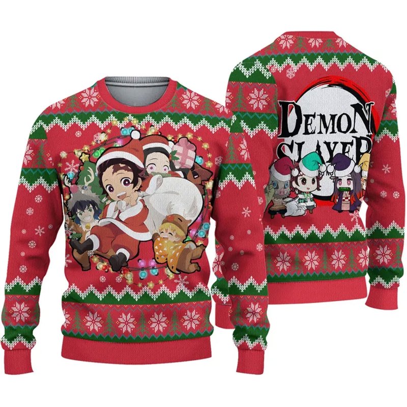 Demon Anime Ugly Knitted Christmas Sweater — Chandails pour hommes