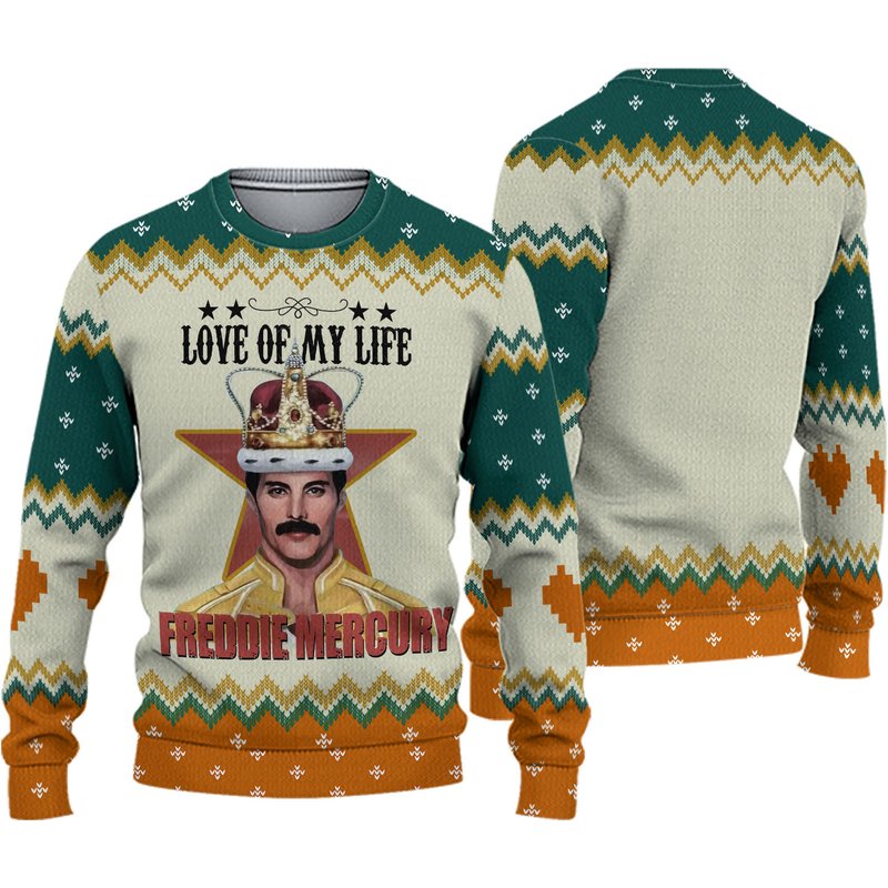 Love Of My Life Freddie Mercury Knitted Ugly Christmas Sweater — Chandails pour hommes