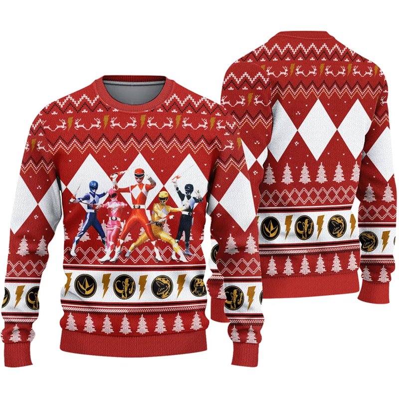 Power Rangers Team Ugly Knitted Christmas Sweater — Chandails pour hommes