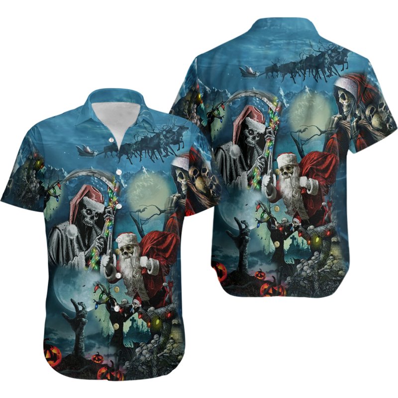 Santa Claus Skull Christmas Unisex Hawaiian Shirts — Chemises décontractées pour hommes