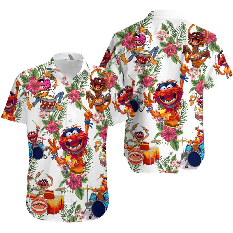 Muppet Playing Drum Tropical Flower Hawaiian Shirt — Chemises décontractées pour hommes