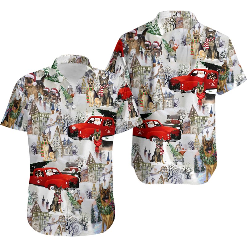 German Shepherd Christmas Hawaiian Shirt — Chemises décontractées pour hommes