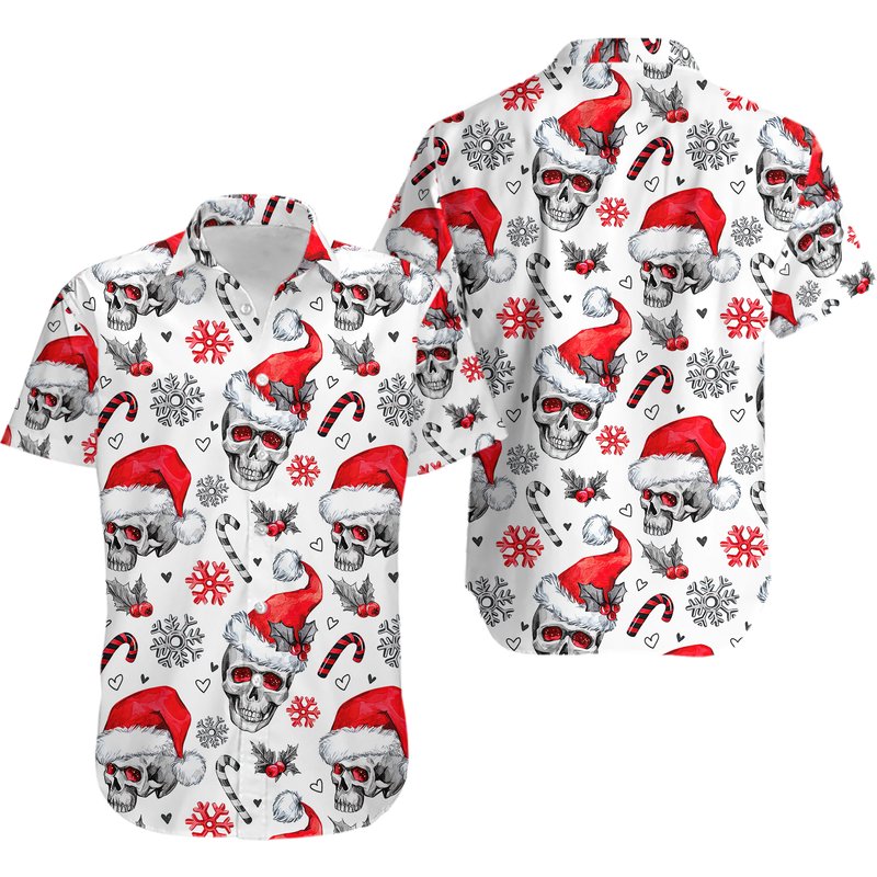 Christmas Skulls With Candy Canes White Version Christmas Hawaiian Shirt — Chemises décontractées pour hommes