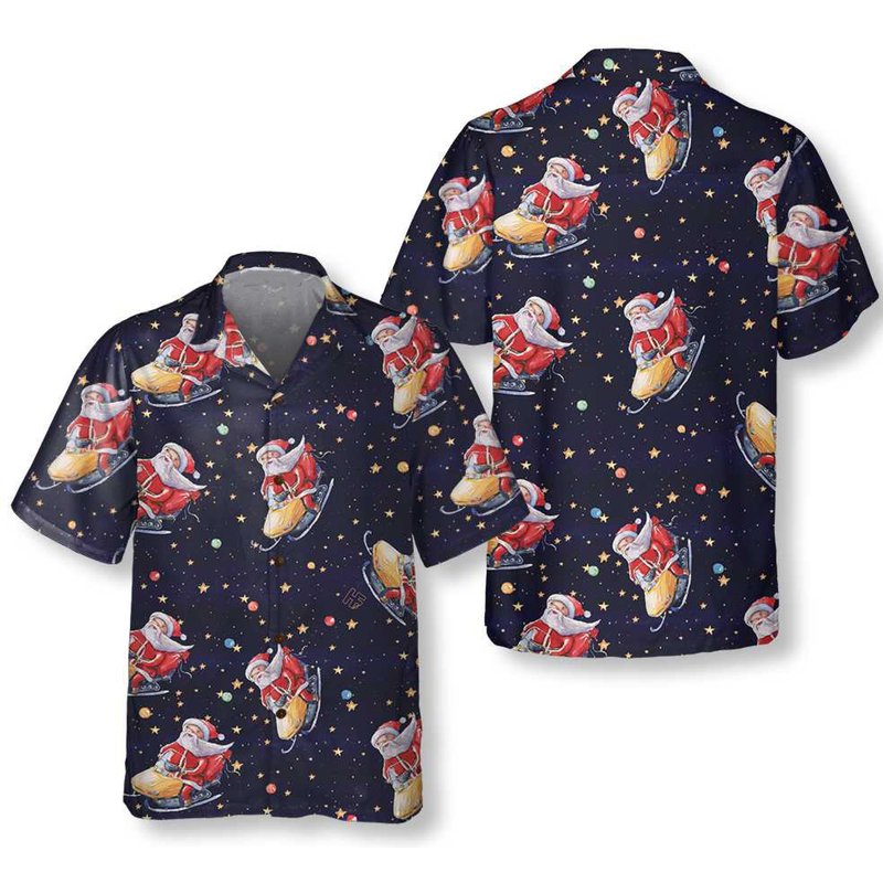 Santa Claus Riding Snowmobile Christmas Hawaiian Shirt — Chemises décontractées pour hommes