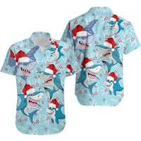 Merry Christmas Shark Santa Hat Christmas Hawaiian Shirt