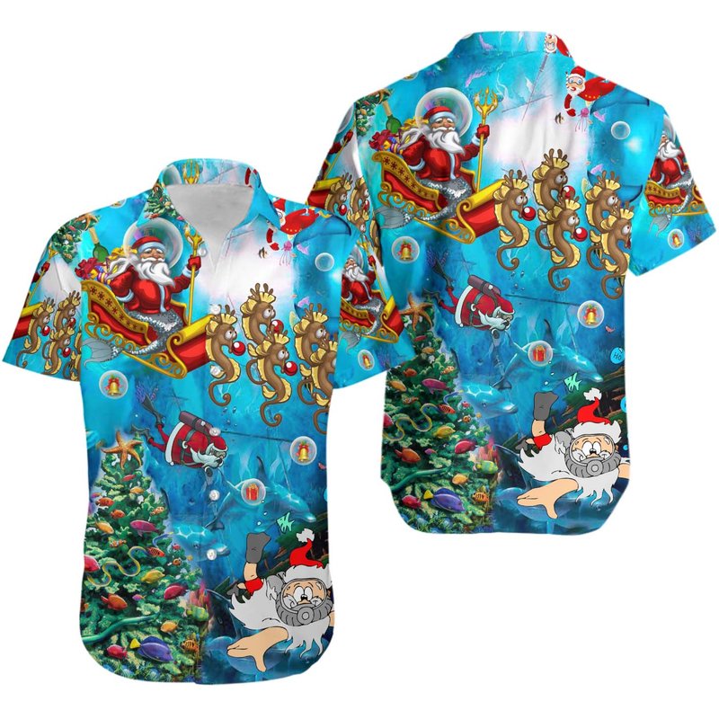 Scuba Diving Santa Claus Christmas Undersea Hawaiian Shirt — Chemises décontractées pour hommes
