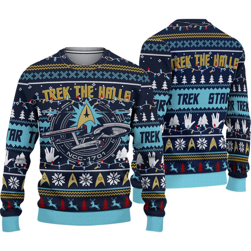 Trek The Halls 3d Print All Over Christmas 3d Sweater — Chandails pour hommes