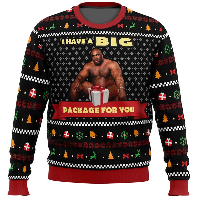 Big Package Barry Wood Meme Ugly Knitted Christmas 3d Sweater — Chandails pour hommes