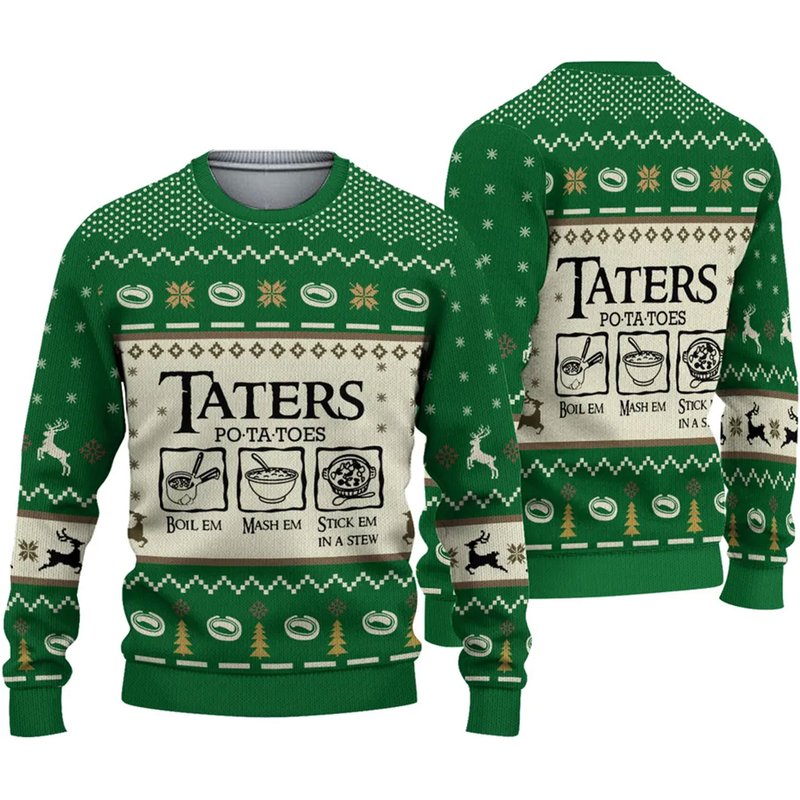 Lotr Lord Of The Rings Taters Potatoes Green Ugly Christmas 3d Sweater — Chandails pour hommes
