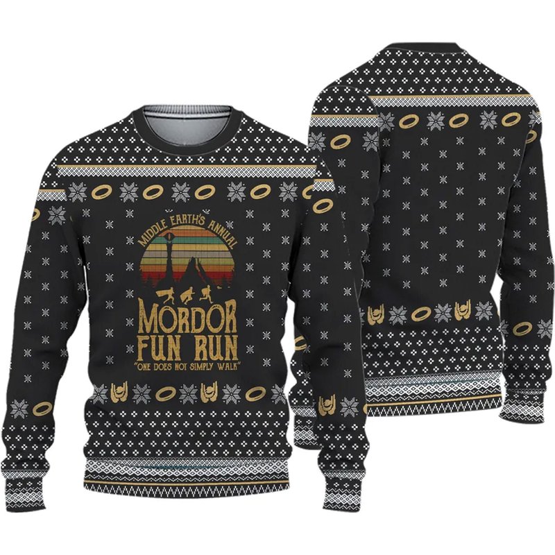 Lotr Middle Earths Annual Mordor Fun Run Ugly Christmas 3d Sweater — Chandails pour hommes