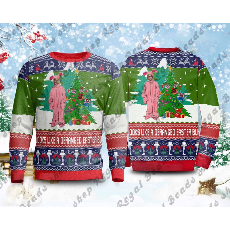 Look Like Easter Bunny Ugly Christmas Sweater,leg Lamp Sweater — Chandails pour hommes