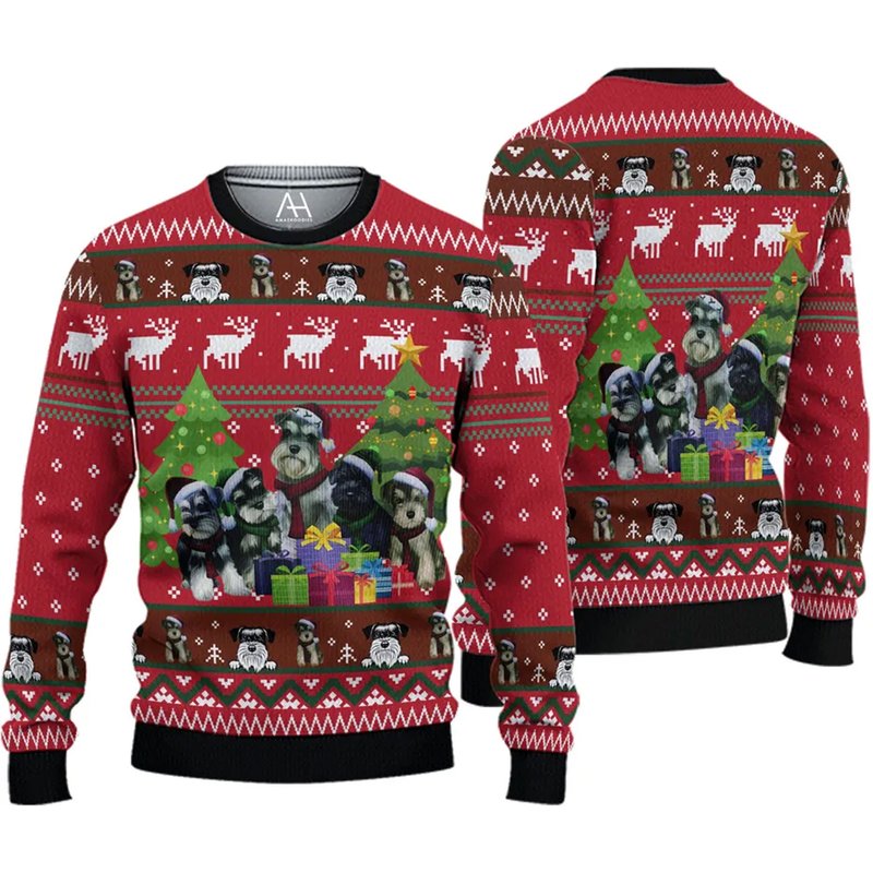 Miniature Schnauzer Family Snow Ugly Christmas 3d Sweater — Chandails pour hommes