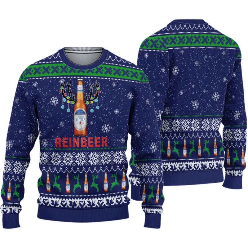 Michelob Ultra Reinbeer Christmas Sweater, Gift For Xmas 3d Sweater — Chandails pour hommes