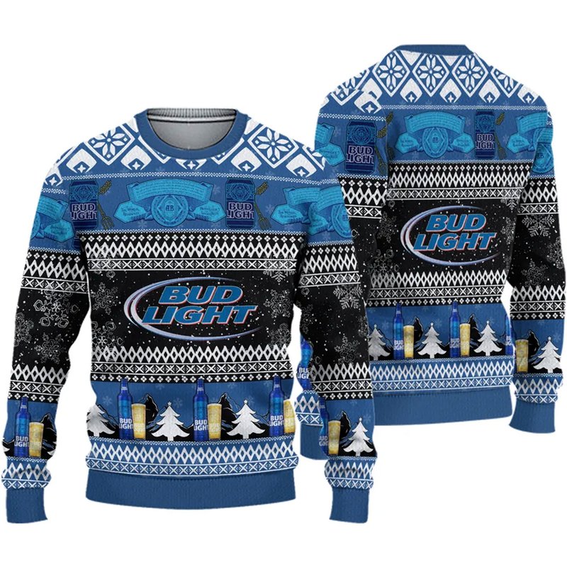 Bud Light Beer Black Blue Ugly Sweater — Sweats à capuche pour hommes