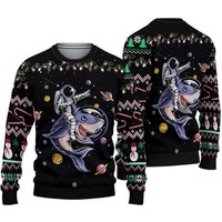 Astronauts Ride A Shark Ugly Christmas 3d Sweater
