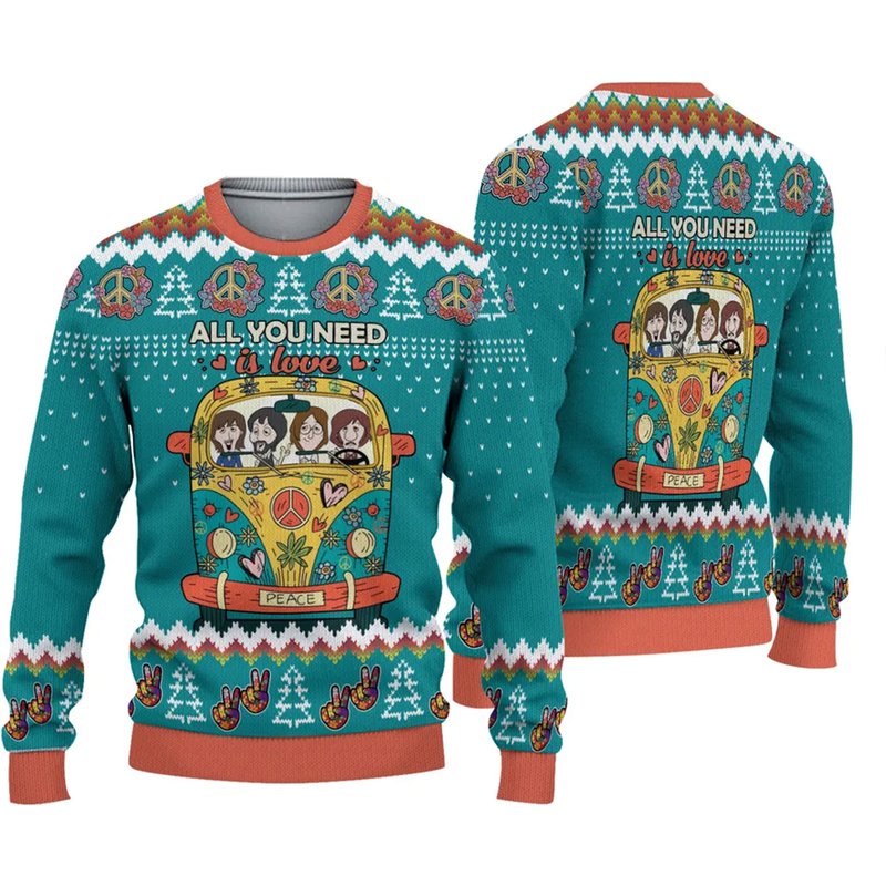 All You Need Is Love Hippie Peace Bus Ugly Christmas 3d Sweater — Chandails pour hommes