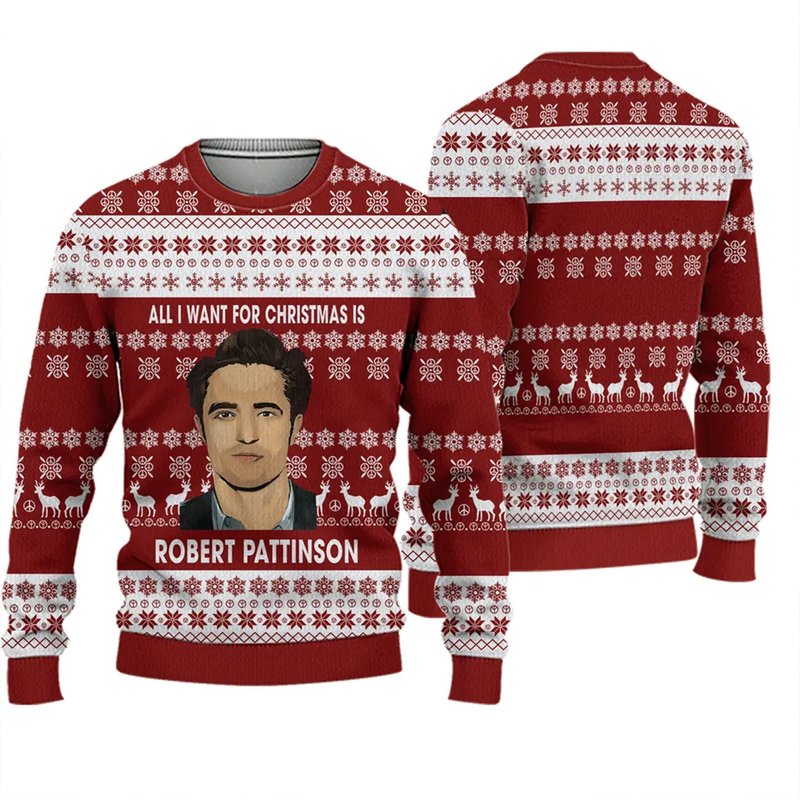 All I Want For Christmas Is Robert Pattinson Ugly Christmas 3d Sweater — Chandails pour hommes