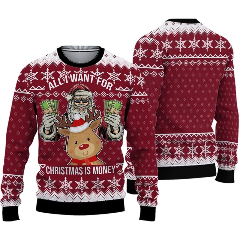 All I Want For Christmas Is Money Ugly Christmas 3d Sweater — Chandails pour hommes